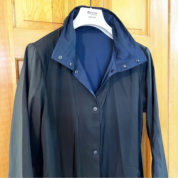 Babette Black / Blue Reversible Hooded Trench Coat Sz XL / 1X Packable Snap - Picture 4 of 12